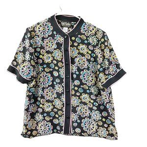 Vintage 90's Bob Mackie Wearable Art Top Size LARGE Short Sleeve Button 100%Silk